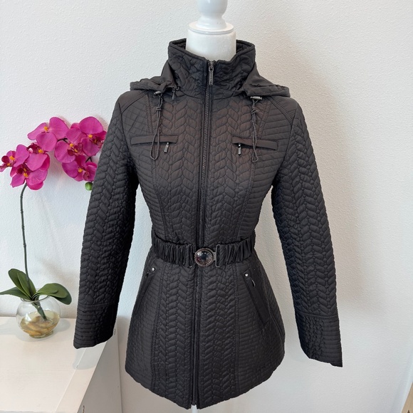 Laundry By Shelli Segal Quilted Belted lighweight Steel Gray Jacket Small - Picture 1 of 16